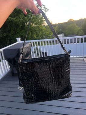 Brighton Black Croc-Embossed Shoulder Bag